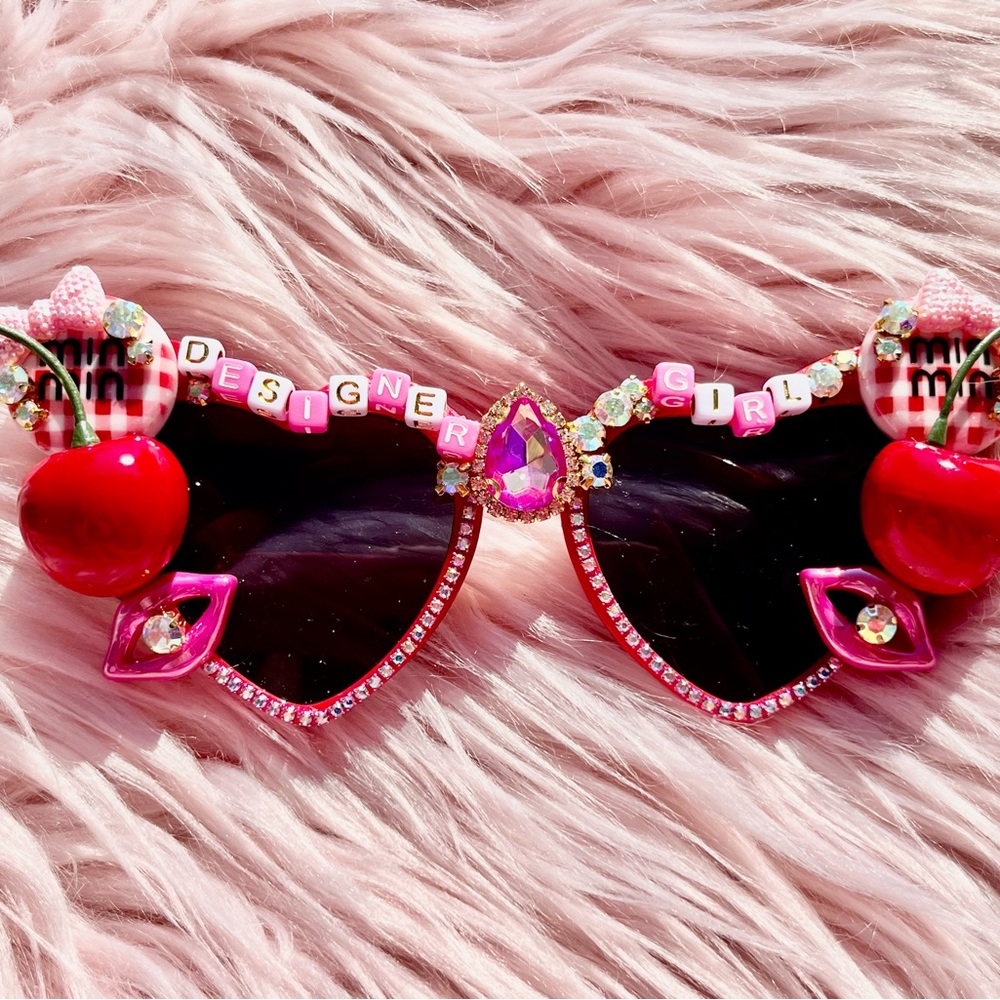 Pink Heart Sunglasses with Cherry Accents
